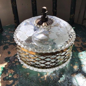 Vintage Crystal and Brass Powder Box Vanity Jar