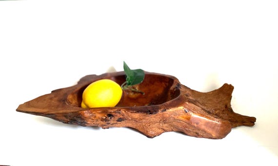 Live Edge Burl Wood Hand Carved Centerpiece Bowl Wabi Sabi Natural Textured Raw Edge Organic Shape