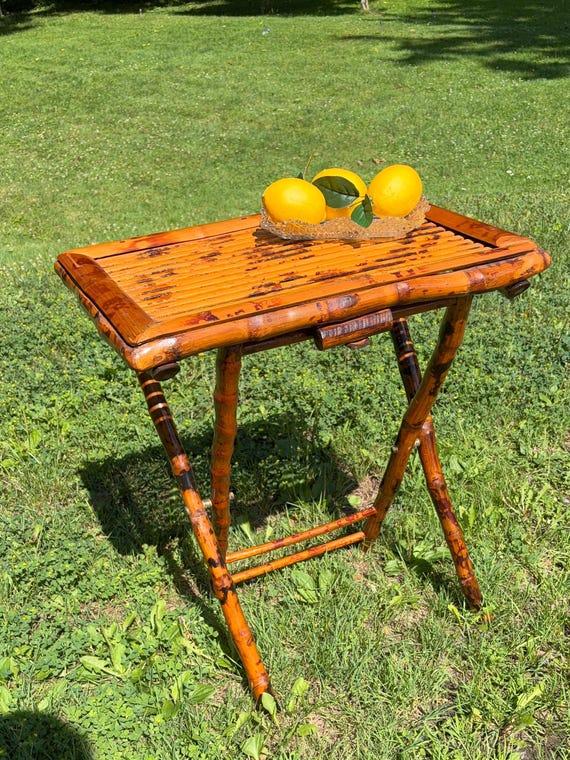 Vintage Bamboo Folding Side Table | Mid-century Collapsible Side Table
