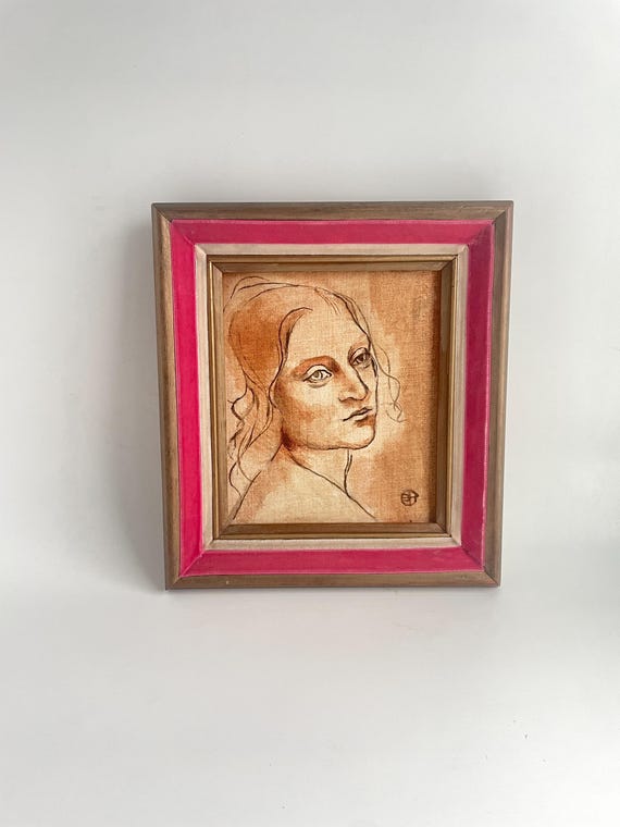 Original Portrait of a Woman Sketch on Canvas, Renaissance-style Painting Framed Art