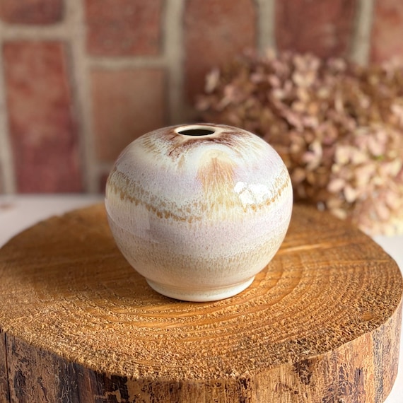 Vintage Pottery Round Vase | 1990s Wizard of Clay Ceramic Vase