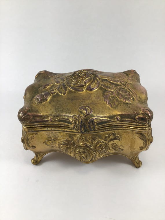 Antique Art Nouveau Gold Ormolu Jewelry Casket Trinket Box