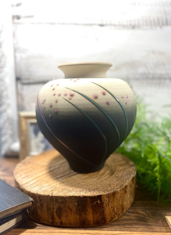 Raku Pottery Vase, Michael Cho Pottery Vase, Hand Thrown Pottery Vase