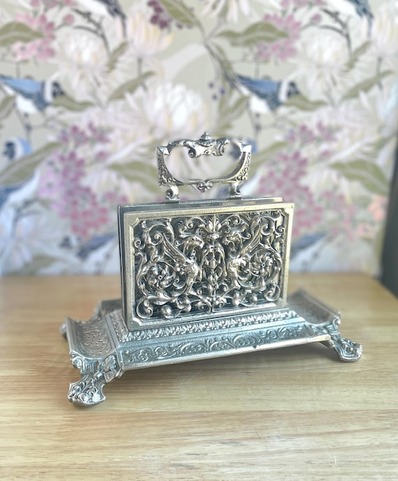 Vintage Victorian-inspired Silver Metal Letter Holder, Desktop iPad/Kindle Holder