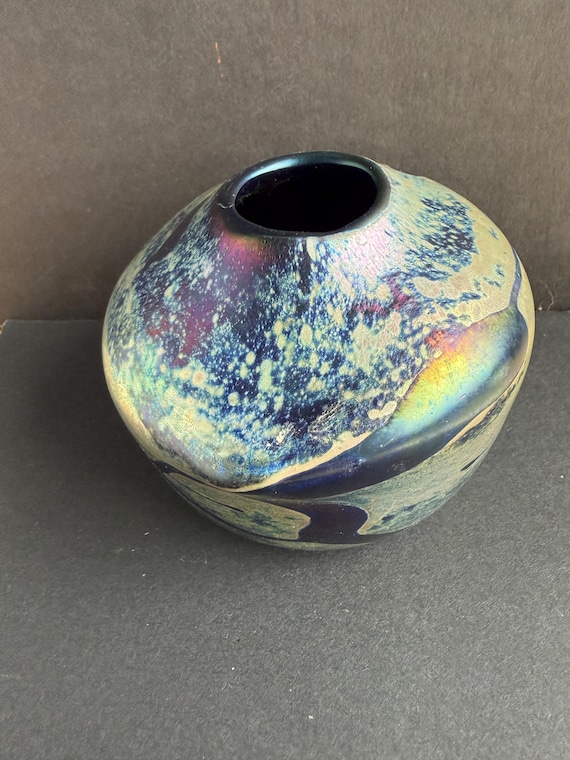 Iridescent Art Glass Vase | Abstract Modernist Handblown Vase