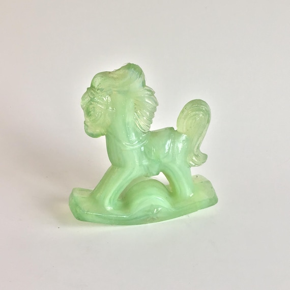 Vintage Albert Botson Horse Figurine | Uranium Florescent Slag Glass Rocking Horse