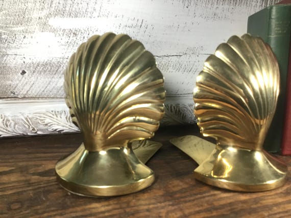 Seashell Lacquered Brass Bookends Set of 2