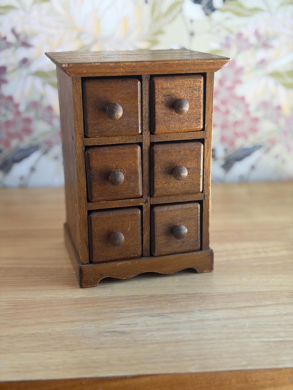 Vintage Apothecary Cabinet, Wood Countertop Spice Rack with 6 Jars