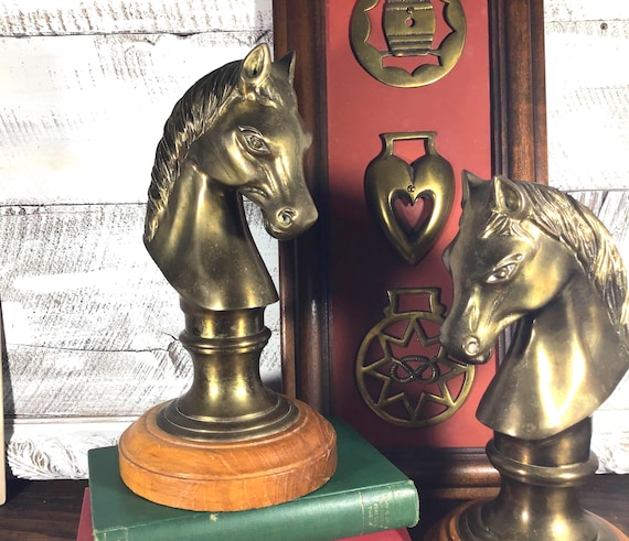 Vintage Brass Horse Head Sculpture, Knight Figurine