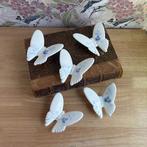 Porcelain Blue & White Butterflies Wall Decor | Homco Butterfly Home Decor