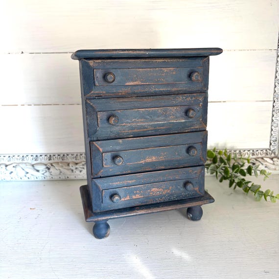 Vintage Handmade 4-Drawer Barn Wood Chest or Spice Cabinet with Chippy Paint Finish