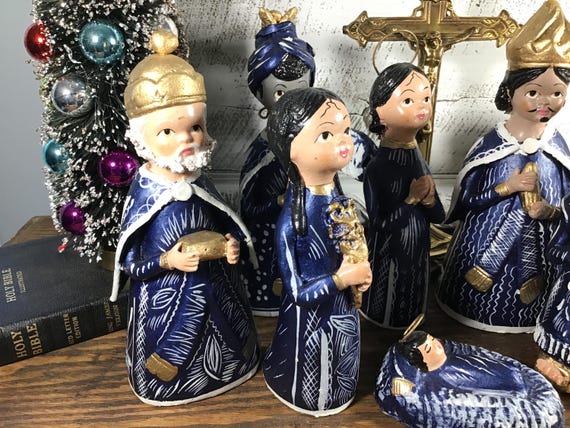 Mexican Folk Art Hand Painted Nativity Set