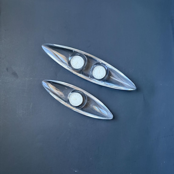 Vintage Mikasa Glass Candleholders, Kayak-shaped Votive Holders, Sleek MCM Candleholders Set of 2