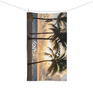 Coastal Palm Tree Hand Towel: Florida Sunrise Bathroom Decor