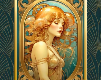 Jellyfish Portrait Art Nouveau Art Print - Digital Download