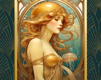Jellyfish Portrait Art Nouveau Art Print - Digital Download