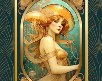 Jellyfish Portrait Art Nouveau Art Print - Digital Download