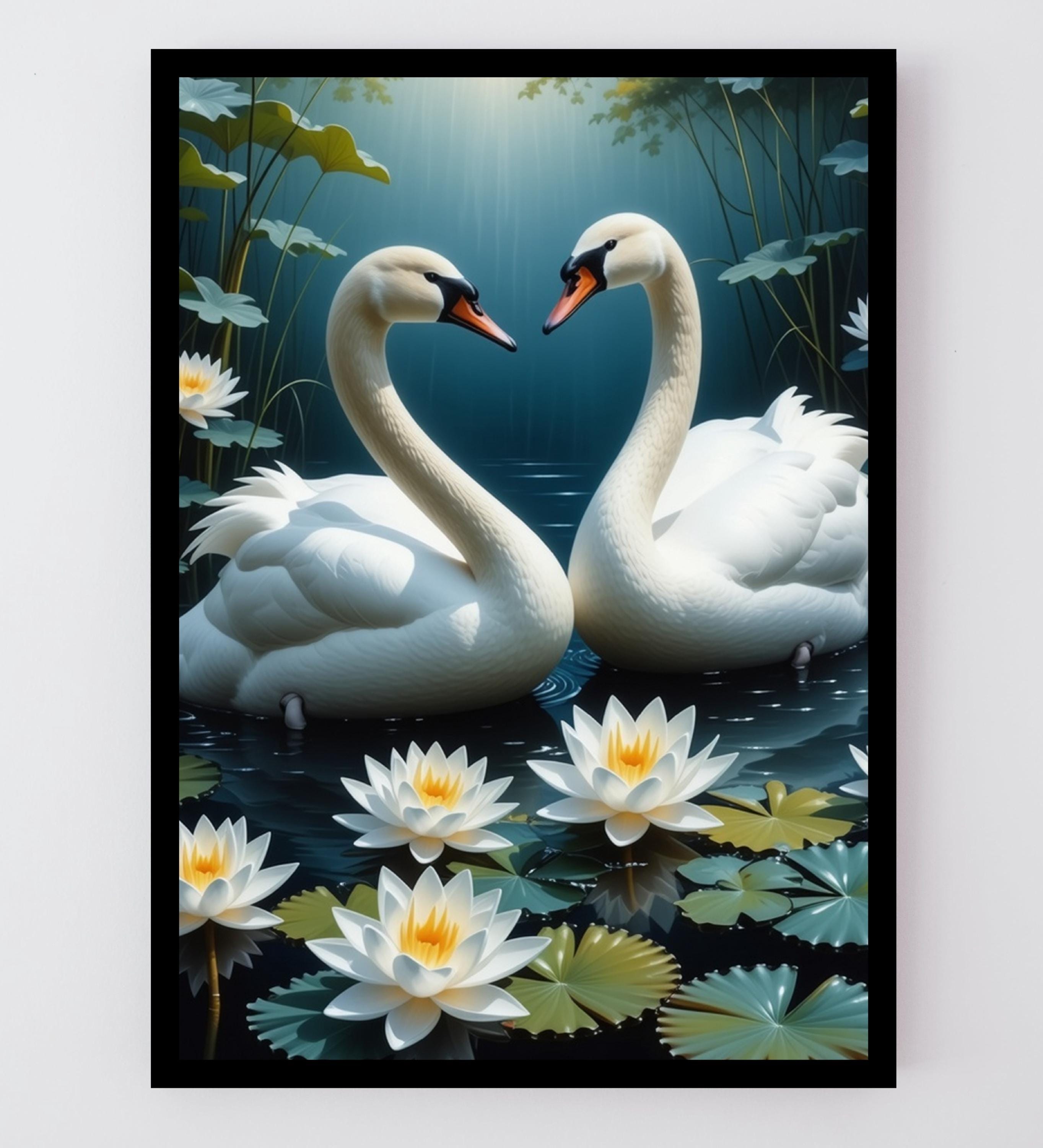 Two Swans in a Magical Lily Pond Art Print - Digital Download - Etsy