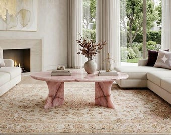 Handmade Pink Onyx Oval Coffee Table | Italian Marble Center Table
