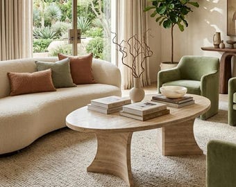Handmade Travertine Coffee Table | Italian Marble Center Table