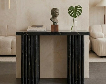 Luxury Black Marquino Marble Console Table – Modern Entryway Accent Table | Handmade Italian Stone Furniture |