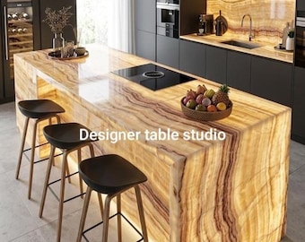 Custom Onyx Marble Countertop |  Onyx Bar Island Top | Dining Table
