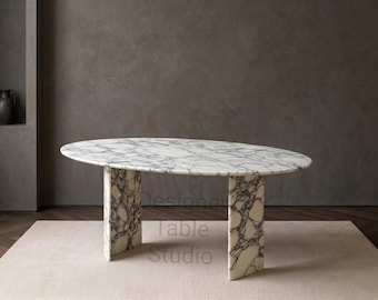 Handcrafted Calacatta Viola Marble Oval shape Dining Table: Calacutta viola Stone Base