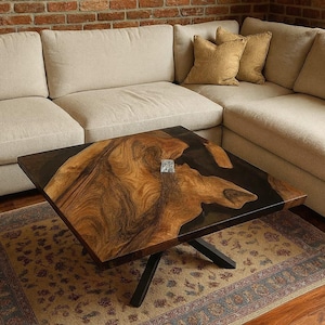 LuxeWood Kunstharz-Studio | Handgefertigte Holz & Ozean-inspirierte Harz-Tische | Beistelltisch / Wohnzimmertisch mit Beine