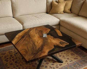 Mesa auxiliar de madera y resina oceánica artesanal - LuxeWood Resin Studio