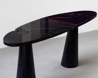 Handcrafted Black Marquina Marble Console Table • Modern Stone Entryway