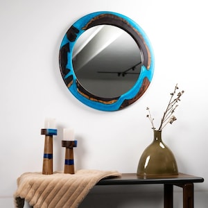 Artistic Organic Wavy Wall Mirror – Handcrafted Resin & Natural Wood Mirror | Modern Luxury Home Décor Accent