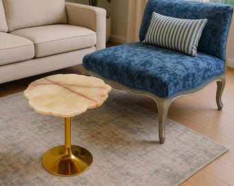 Handmade Green Onyx Side Table: Brass Base, Modern Accent Table