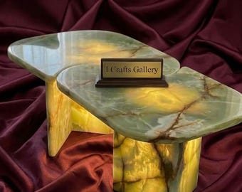 Handcrafted Green Onyx Nesting Coffee Table Set – Natural Earth Tones Home Decor