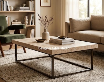 Handmade Travertine Marble Coffee Table | Modern Center Table | Rusting Stone | Home Decor Furniture