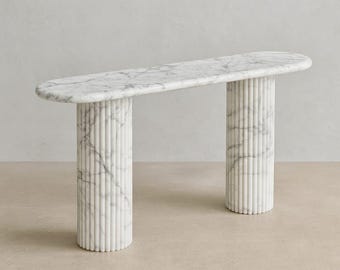 Handmade Carara Marble Console Table • Fluted Leg Hall Table