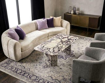 Calacatta Viola Marble Coffee Table, Purple Veined Sculptural Center Table