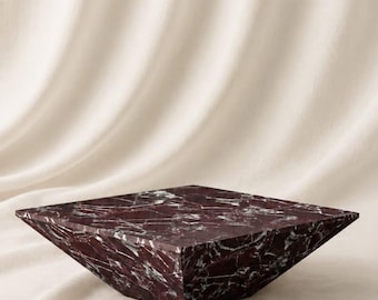 Rosso Lavanto Marble Coffee Table | Red White Natural Stone Center Table