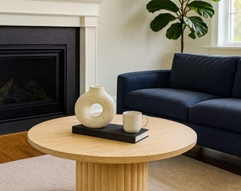 Handcrafted Round Travertine Coffee Table: Modern Living Room Centerpiece