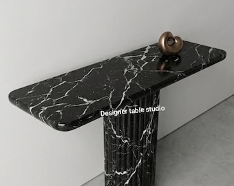 Luxury  Nero Marquina Console Table – Modern Entryway Accent Table | Handmade Italian Stone Furniture.