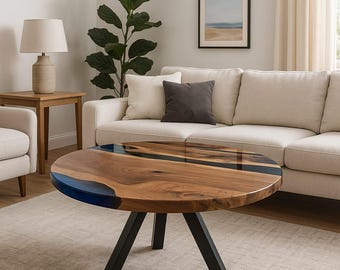 Mesa de centro de resina negra River: centro de mesa de madera y epoxi hecho a mano