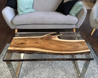 Handcrafted Live-Edge Walnut Dining Table: Black Resin River Design |