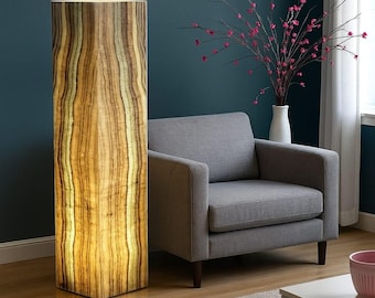 Lámpara de pie artesanal de piedra de ónix – Decoración minimalista para el hogar