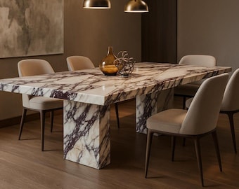 Luxury Calacatta Viola Marble Dining Table: Modern Rectangular Stone Table