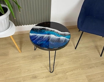 Black Resin River Coffee Table: Handmade Wood & Epoxy Centerpiece