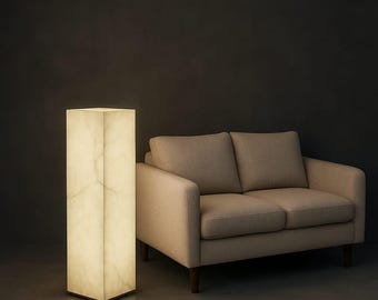 Lámpara de pie artesanal de piedra de ónix – Decoración minimalista para el hogar