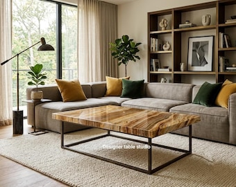 Onyx Marble Coffee Table, Mid-Century Modern Metal Frame, Amber Veining (1-of-1)
