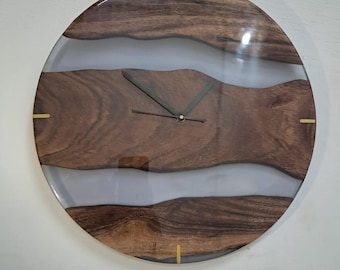 Live Edge Acacia Wood Wall Clock: Modern Farmhouse Decor with Gold Accents