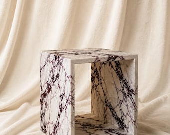 Calacatta Viola Marble Side Table | Modern Cube Accent Furniture