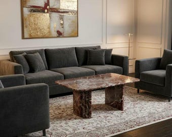 Rosso Levanto Marble Coffee Table, Sculptural Burgundy Stone Center Table