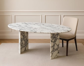 Handcrafted Calacatta Viola Marble Oval shape Dining Table: Calacutta viola Stone Base